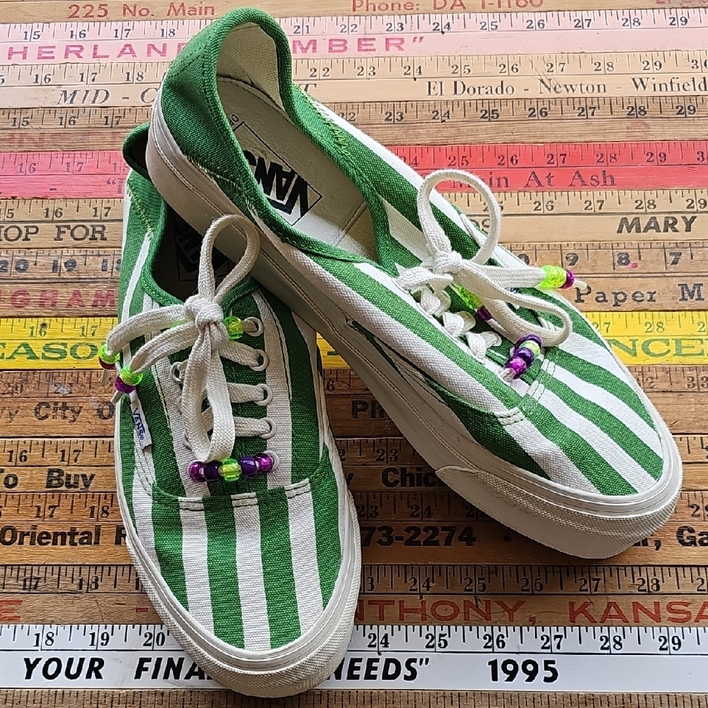 Vans Green Striped Sneakers